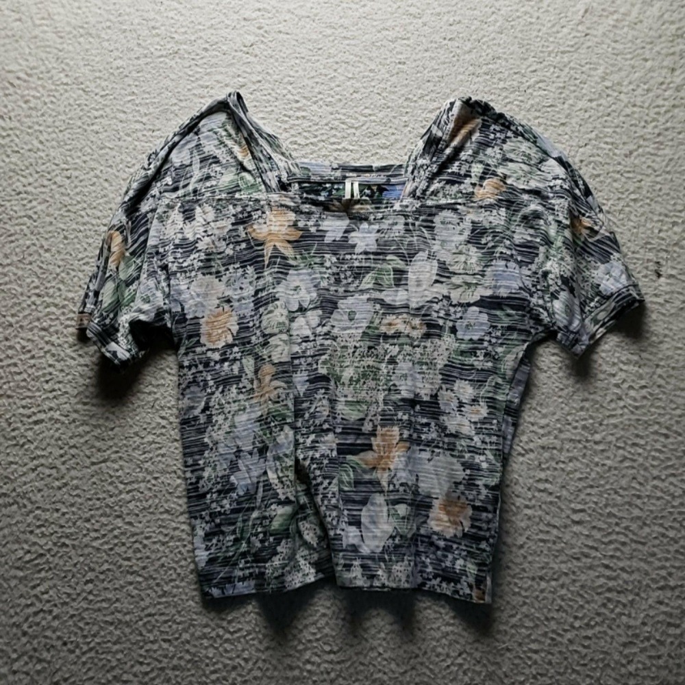 Anthropologie Shirt Womens XS Multicolor Scoop Neck Short Sleeve Floral Top